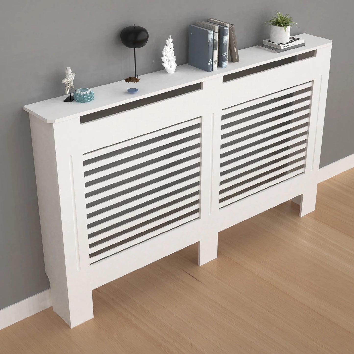 Wisfor Wood Radiator Cover Cabinet Modern Slat Heater Shelf