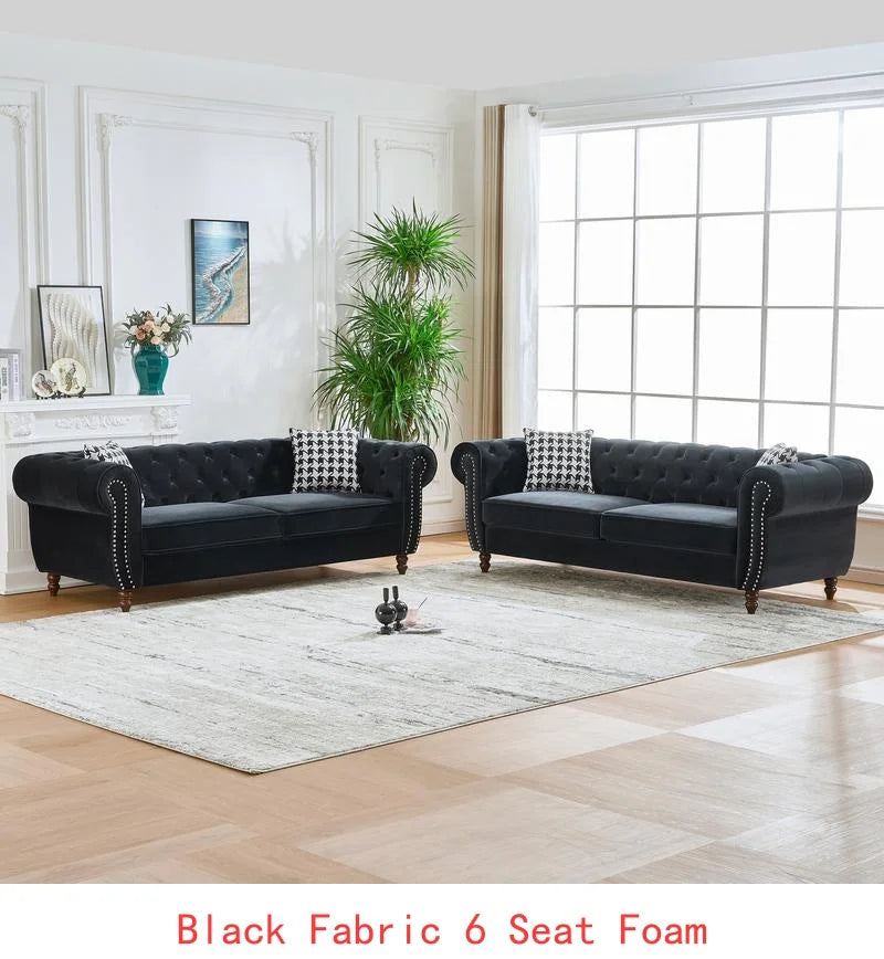 Mid Century Modern Velvet Upholstered Sofa, 2-Seater Couch with Roll Armrests & Nailhead Accent, Grey Fabric for Living Room,