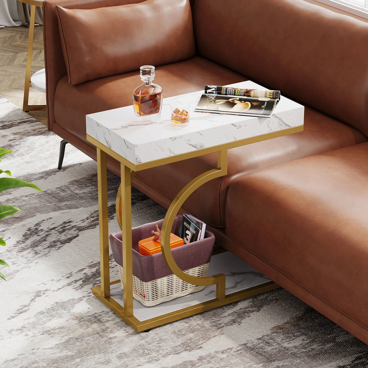 Tribesigns C Shaped Side Table Modern Bedside Table
