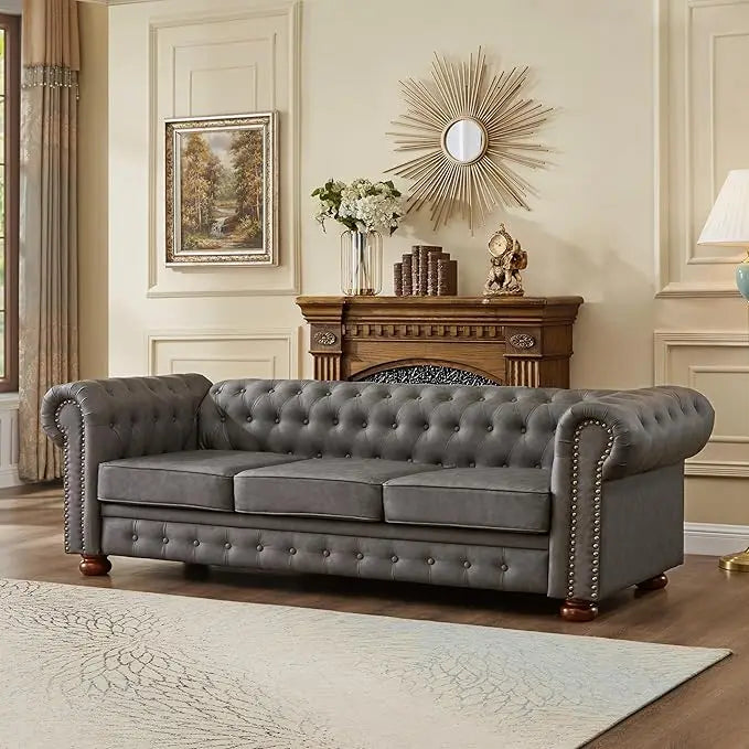 Guangbai Faux Leather Sofa With Nailhead Trim Low Back