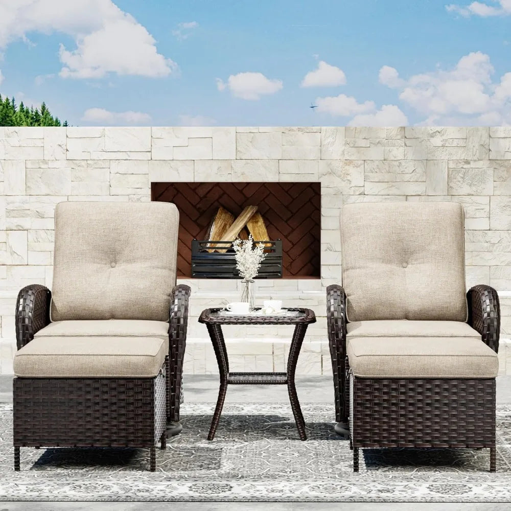 ANGDUO Outdoor Wicker Patio Conversation Set With Ottoman