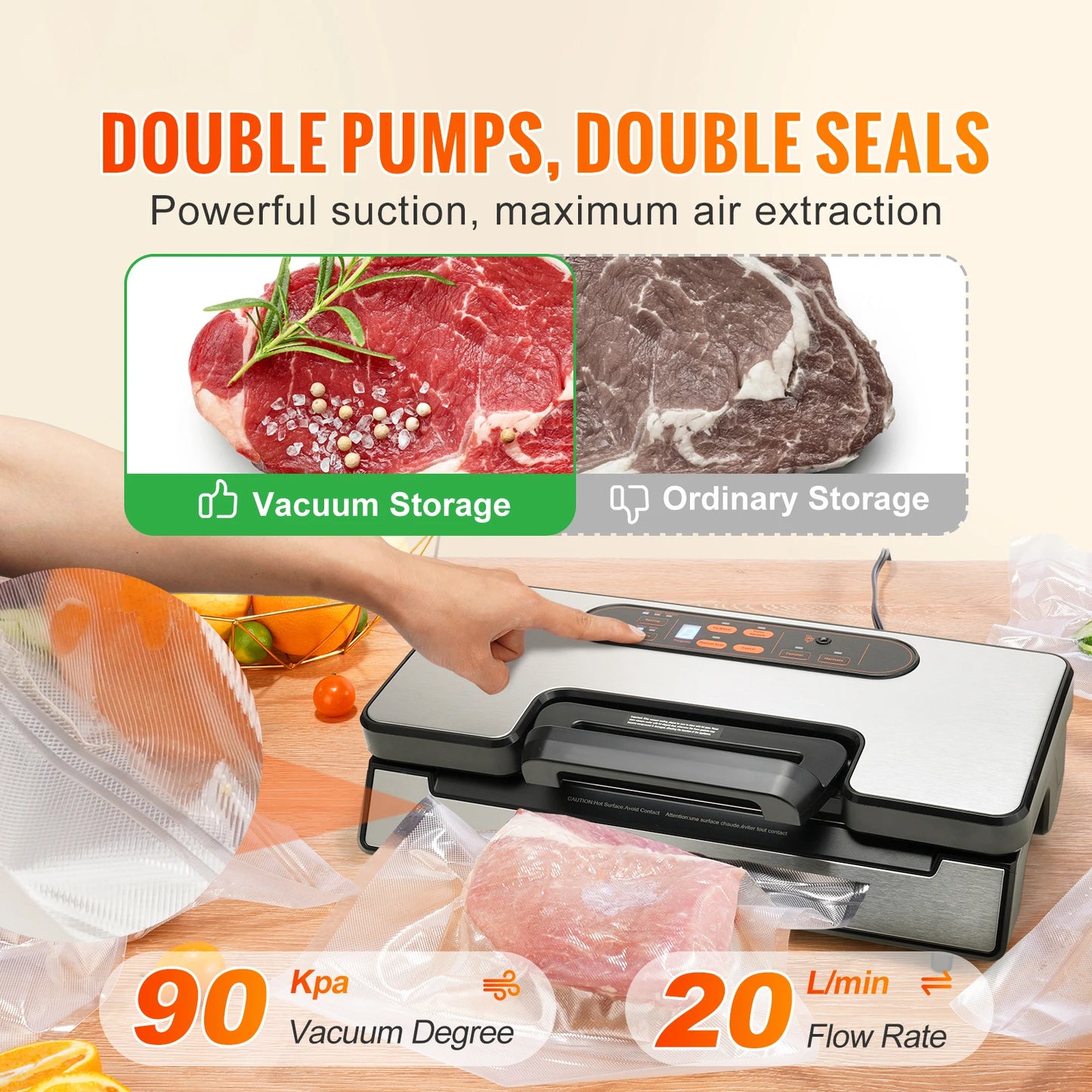 SucceBuy Vacuum Sealer Machine 90Kpa 130W With Free Bags