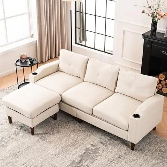 DUTRIEUX Modern L Shape Sofa Sectional with USB Cup Holder
