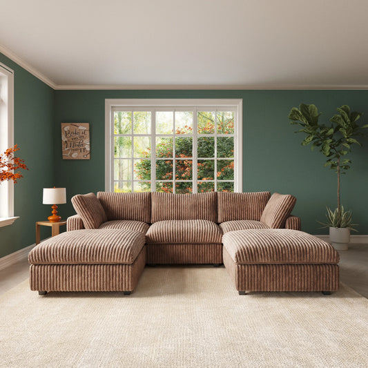 Sdorens U Shaped Plush Fabric Sectional Sofa With Ottomans