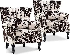 Accent Reading Arm Chairs Set Of 2 Wingback Tufted Comfort