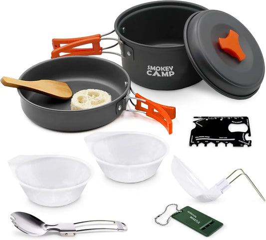 Camping Cookware Mess Kit Set With Stove Nonstick Aluminum