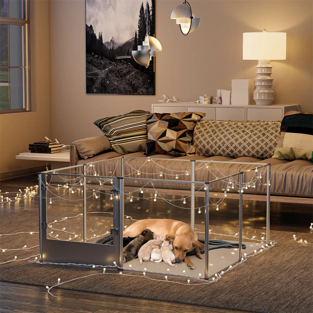 BORWARTH Dog Playpen Acrylic Enclosure Fence Cage for Pets