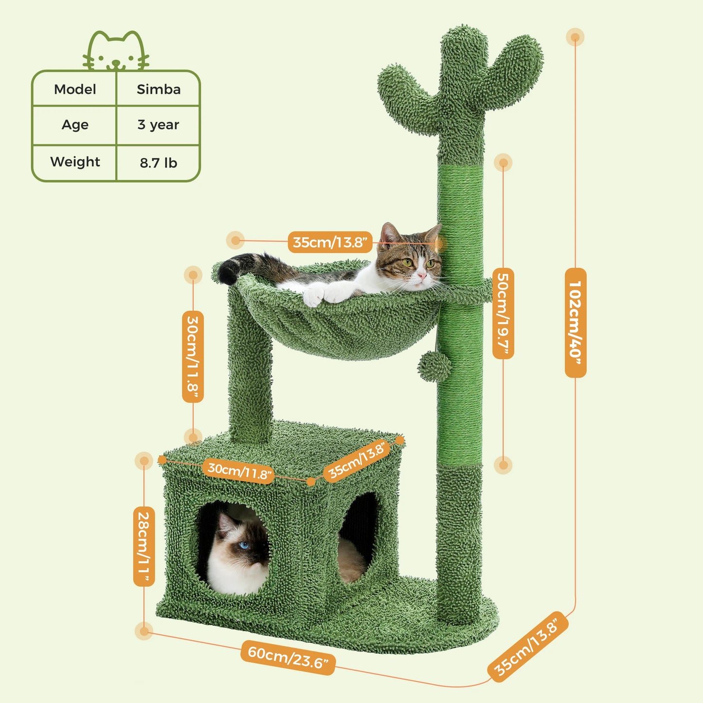 PEQULTICN Cactus Cat Tree With Condo Hammock Dangling Ball