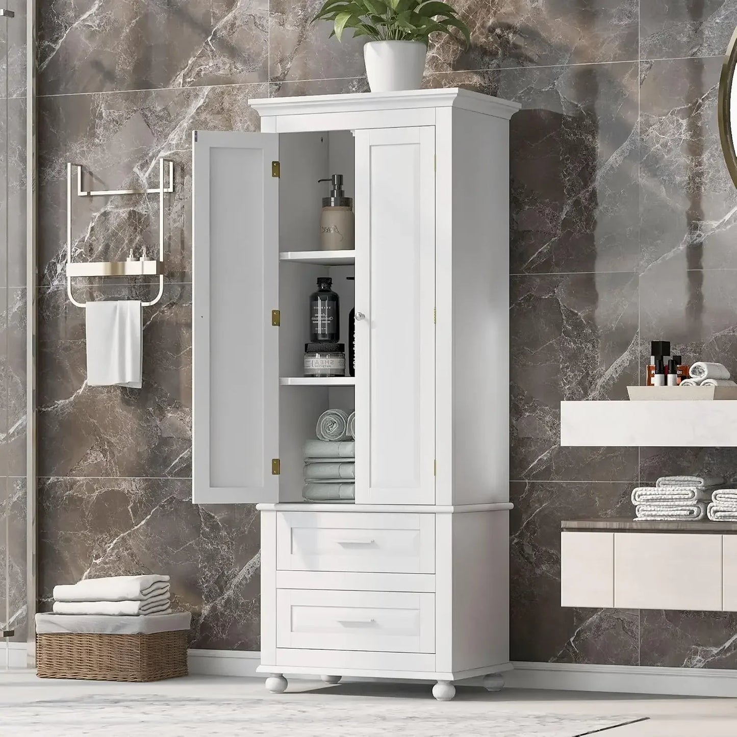 Guangbai Bathroom Storage Cabinet With 4 Doors Freestanding