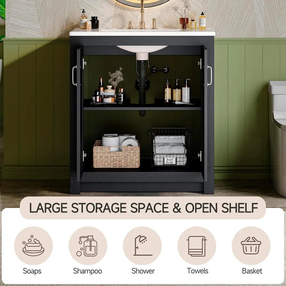 Ticify Farmhouse Vanity With Sink Freestanding Cabinet