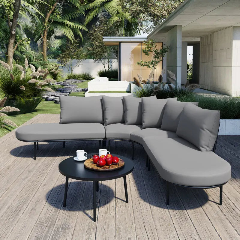 MLGC Curved Patio Outdoor Sofa Conversation Set With Table