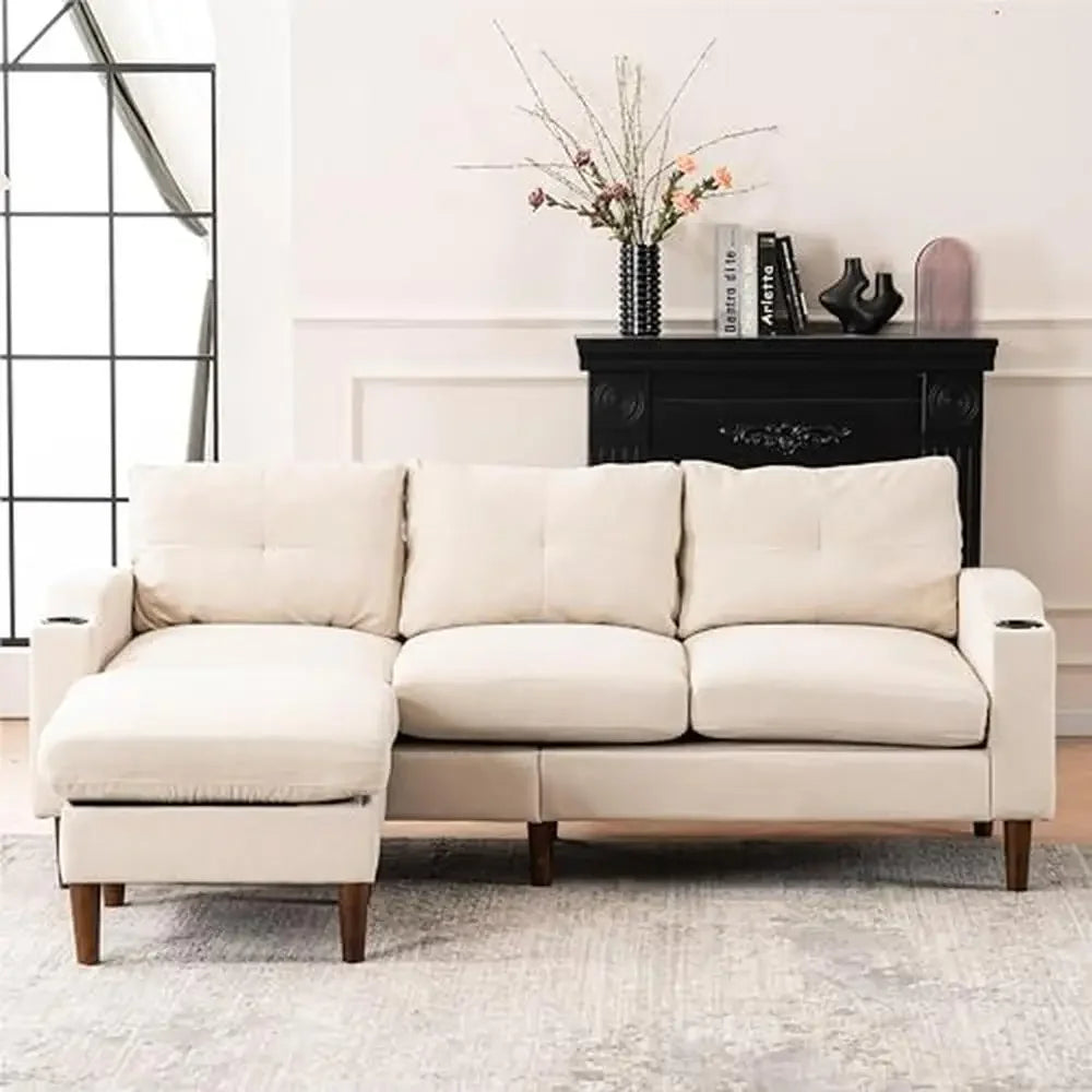 DUTRIEUX Modern L Shape Sofa Sectional with USB Cup Holder