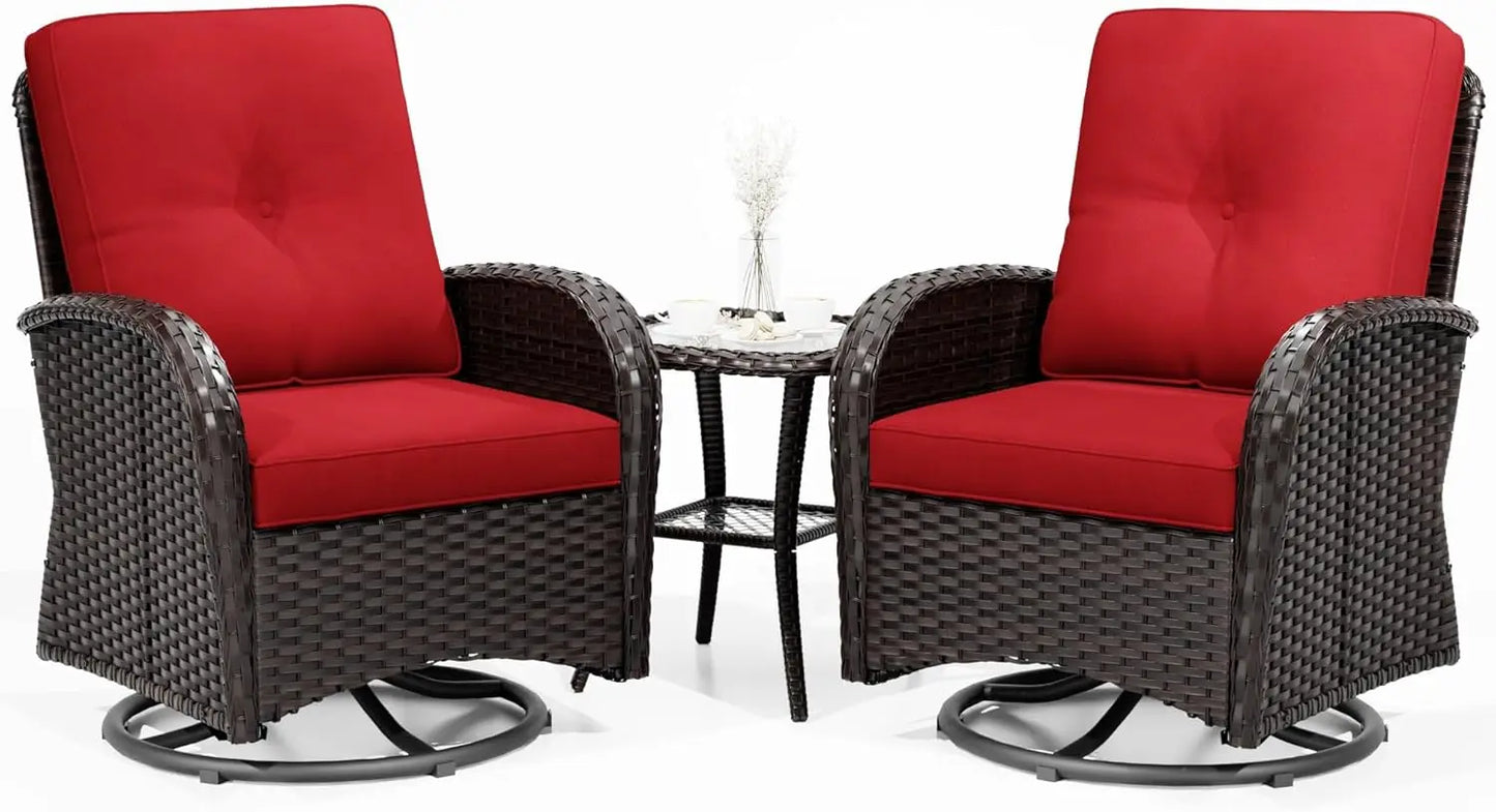 ANGDUO Outdoor Wicker Patio Conversation Set With Ottoman
