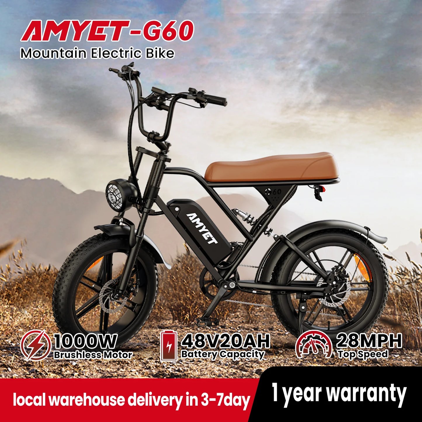 AMYET V9 G60 1000W Electric Mountain Bike 48V Ebike