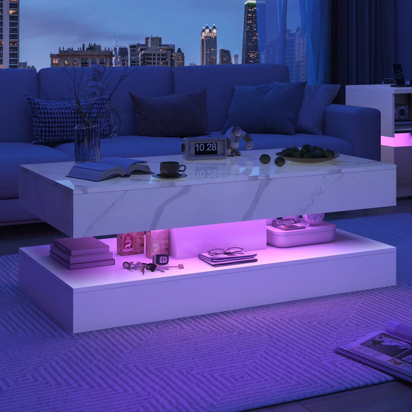 QiaoShiRen Modern LED Coffee Table With Storage Drawers