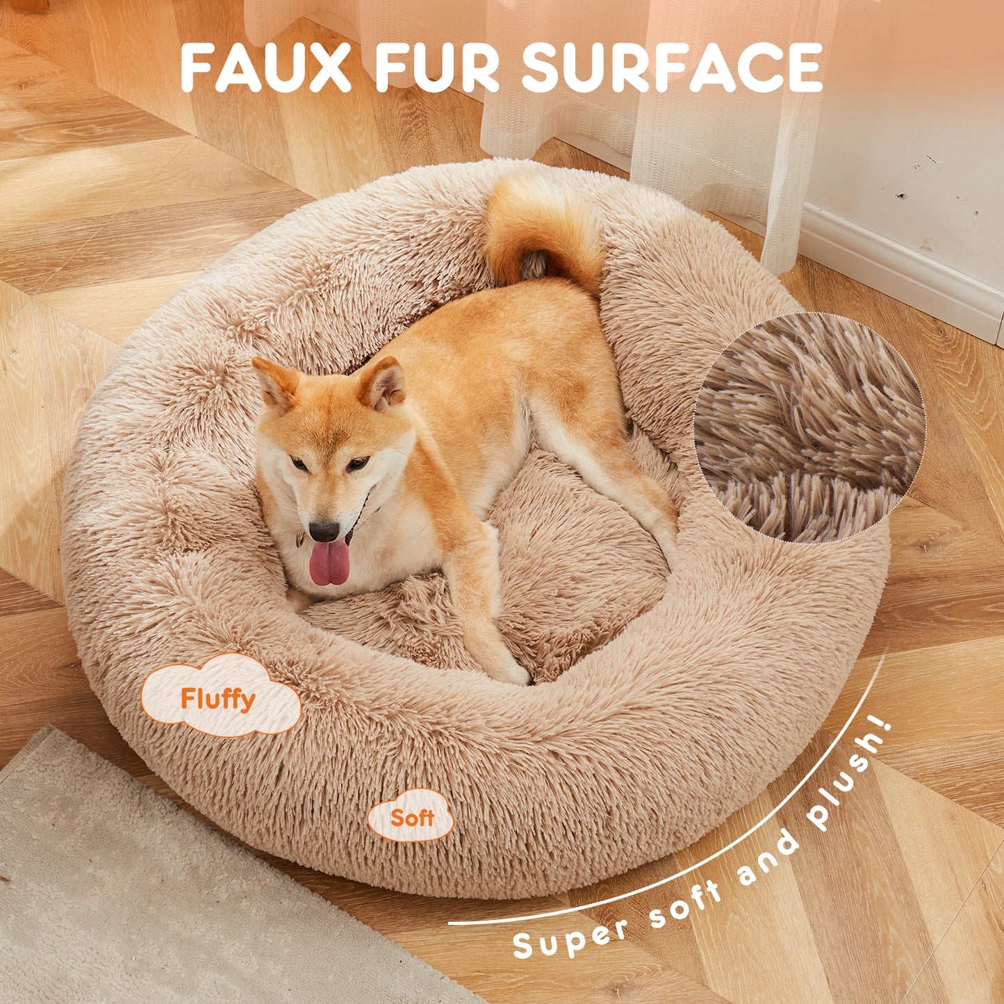 JHK Calming Anti Slip Plush Dog Bed For Pets Washable