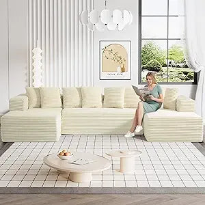Modular Sectional Sofa in Corduroy with Memory Foam for Living Room, Modern Deep Seating