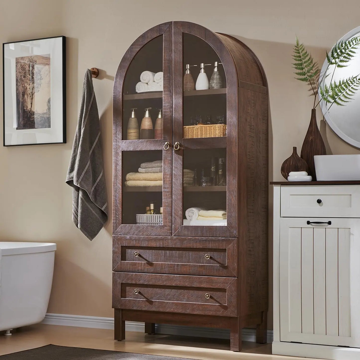 ANGDUO Arched Bathroom Cabinet 4 Tier Storage With Drawers