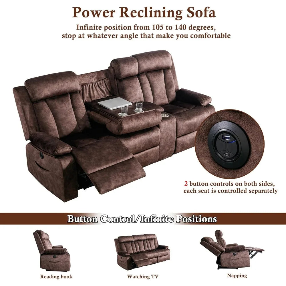 RBXC 3 Seat Power Reclining Sofa With Massage USB Ports