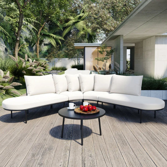MLGC Curved Patio Outdoor Sofa Conversation Set With Table