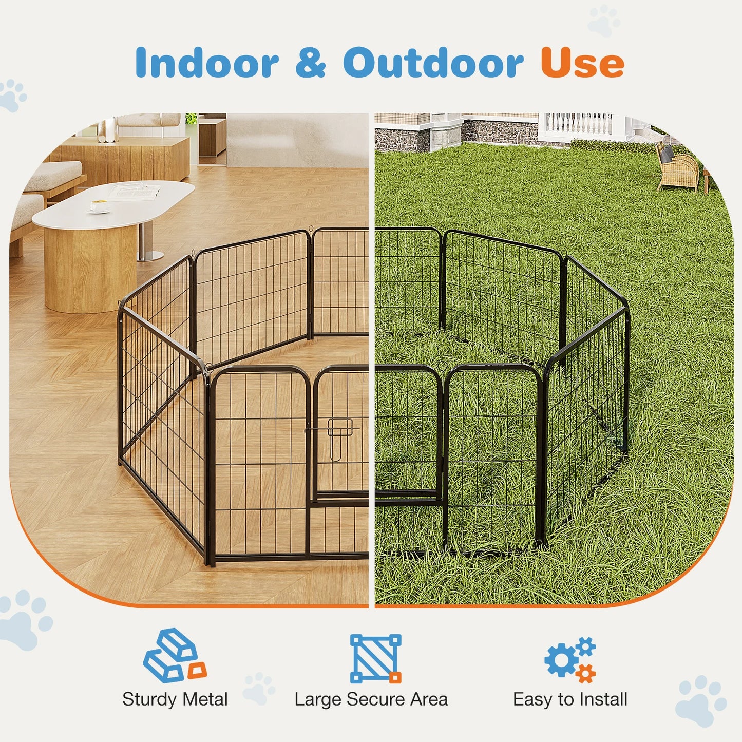 JHK Heavy Duty Dog Playpen Metal Fence With Doors Indoor