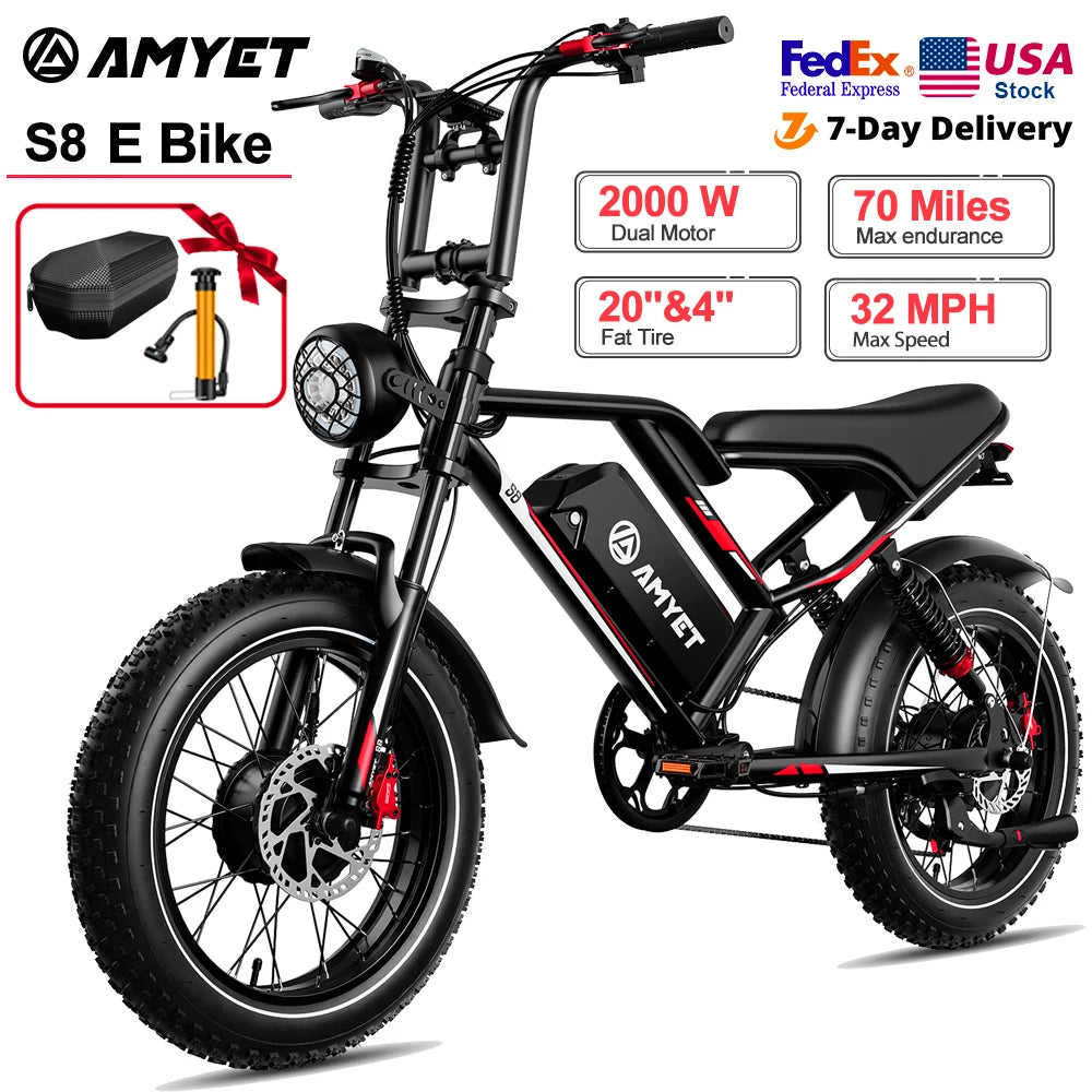 AMYET S8 2000W Dual Motor Electric Bike 48V 25Ah Battery