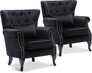 Accent Reading Arm Chairs Set Of 2 Wingback Tufted Comfort