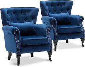 Accent Reading Arm Chairs Set Of 2 Wingback Tufted Comfort