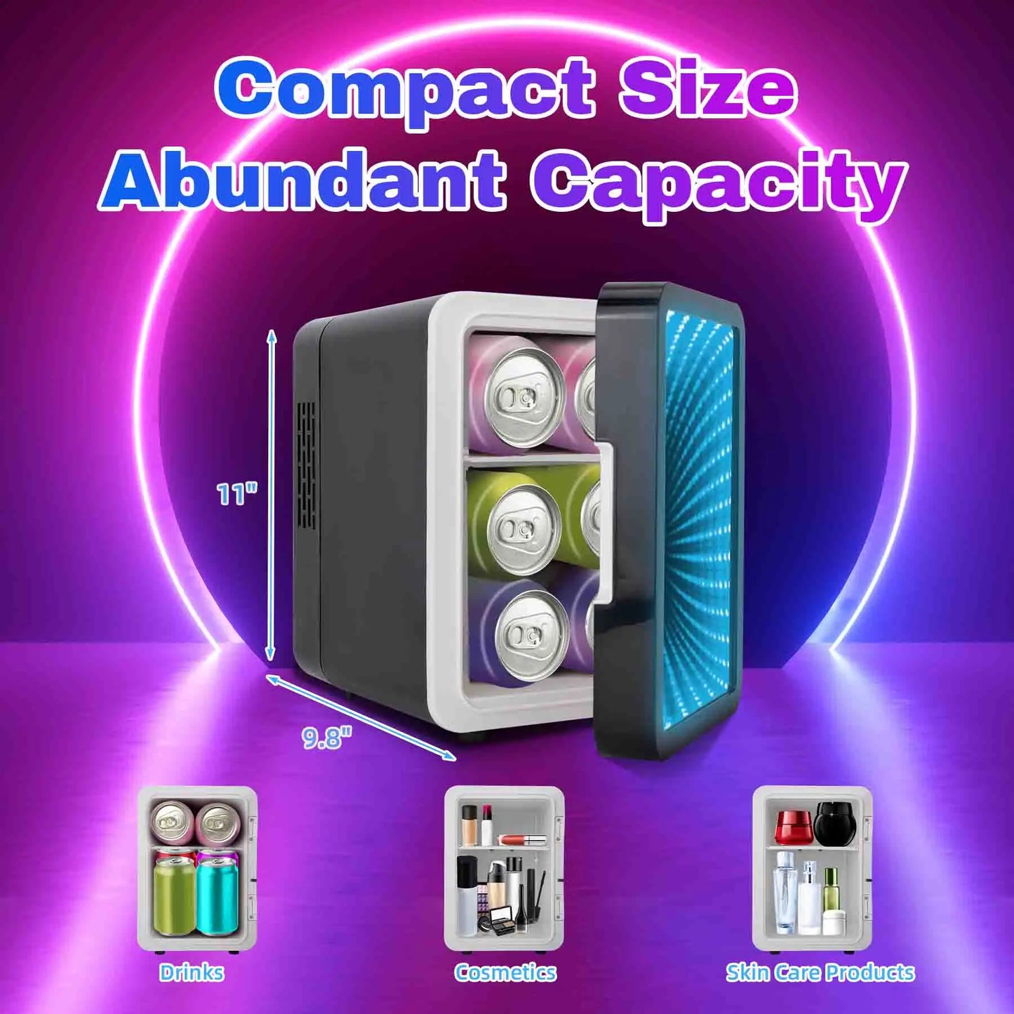 iceBlue Dimmable LED Light Mini Fridge for Home and Car