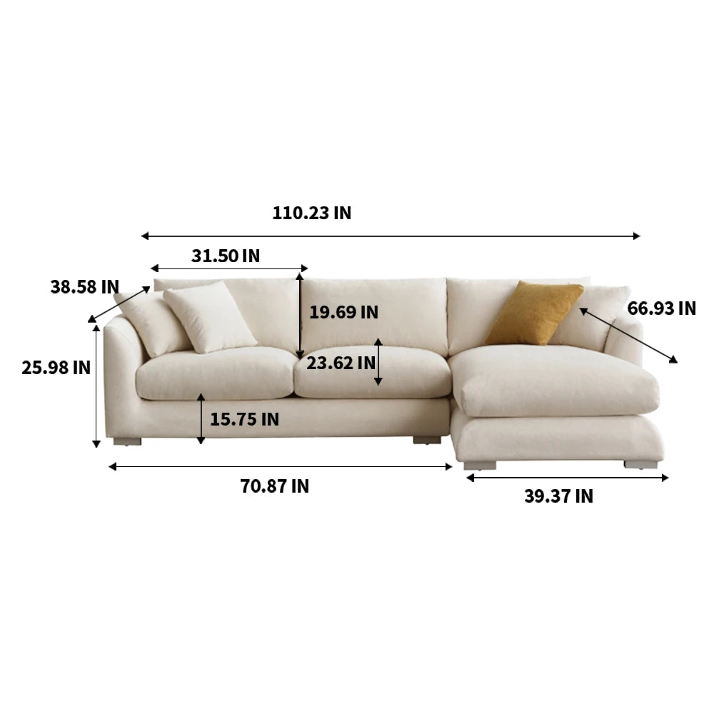 Cloud Down Filled Chaise Sofa Living Room Sofa L-shaped Recliner Sofa Comfortable Cloud Sofa Linen Sofa Removable Washable