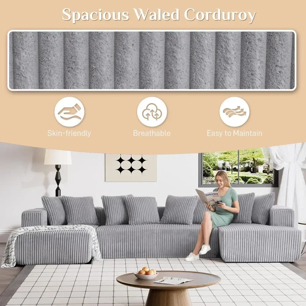 Modular Sectional Sofa in Corduroy with Memory Foam for Living Room, Modern Deep Seating