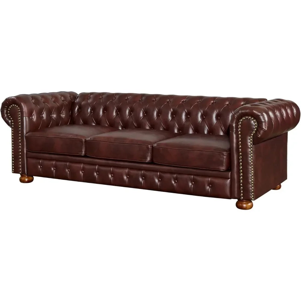 Guangbai Faux Leather Sofa With Nailhead Trim Low Back