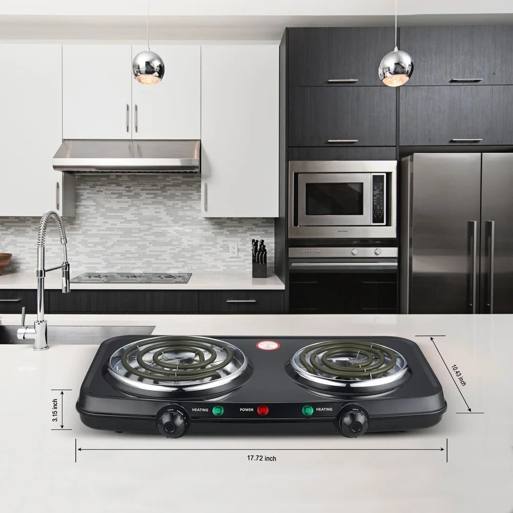 XMSJ Portable Double Burner Hot Plate 1800W Adjustable Temperature