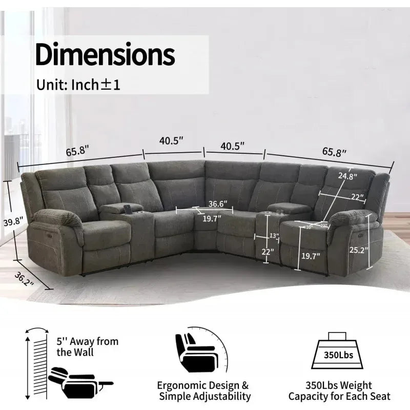 YUJINGXI RPD4 Reclining Sectional Sofa With USB Port