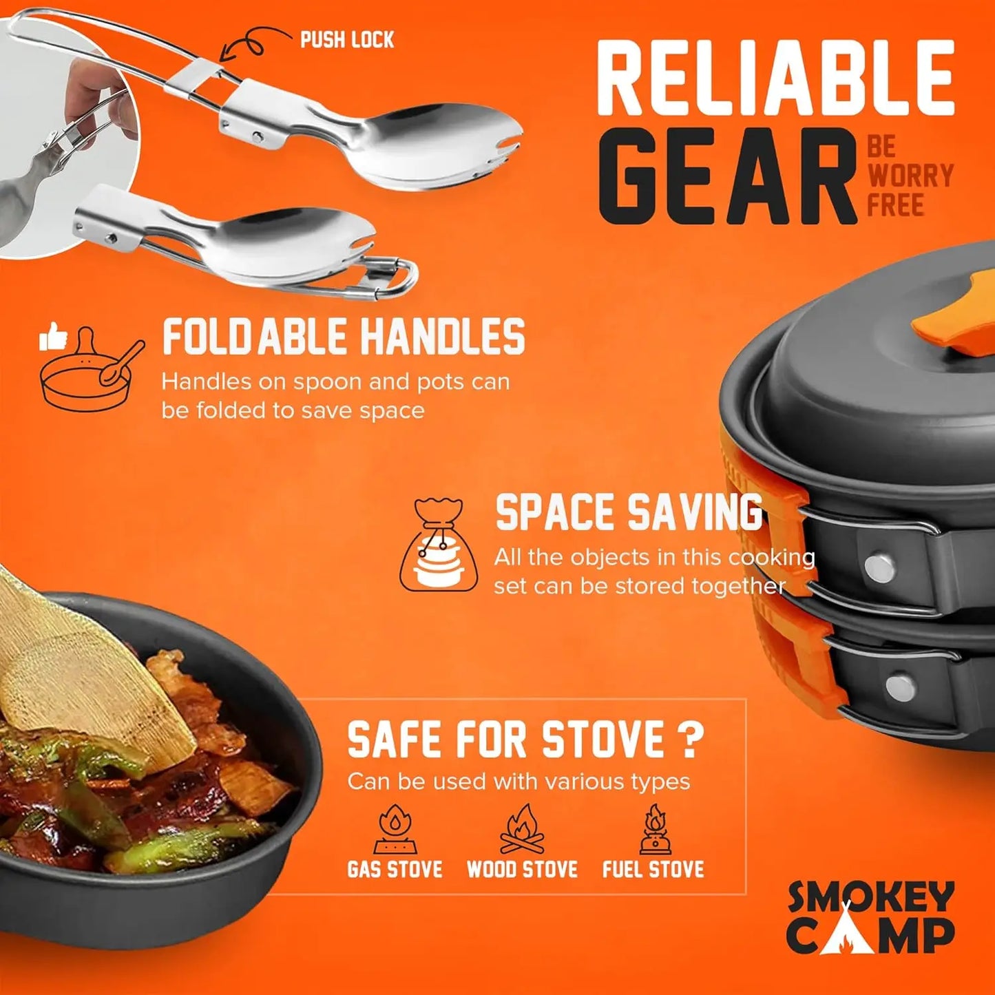 Camping Cookware Mess Kit Set With Stove Nonstick Aluminum