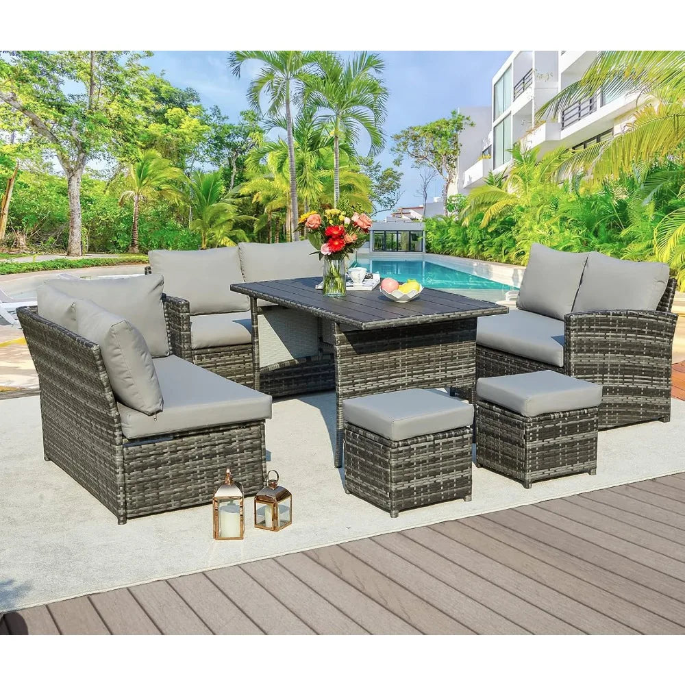 TANGXU 7 Piece Outdoor Wicker Patio Dining Conversation Set