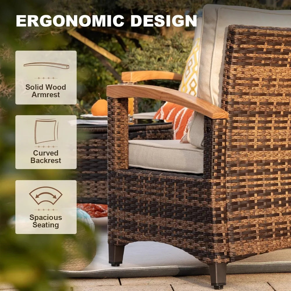 ANGDUO 9 Piece Outdoor Patio Rattan Conversation Sofa Set