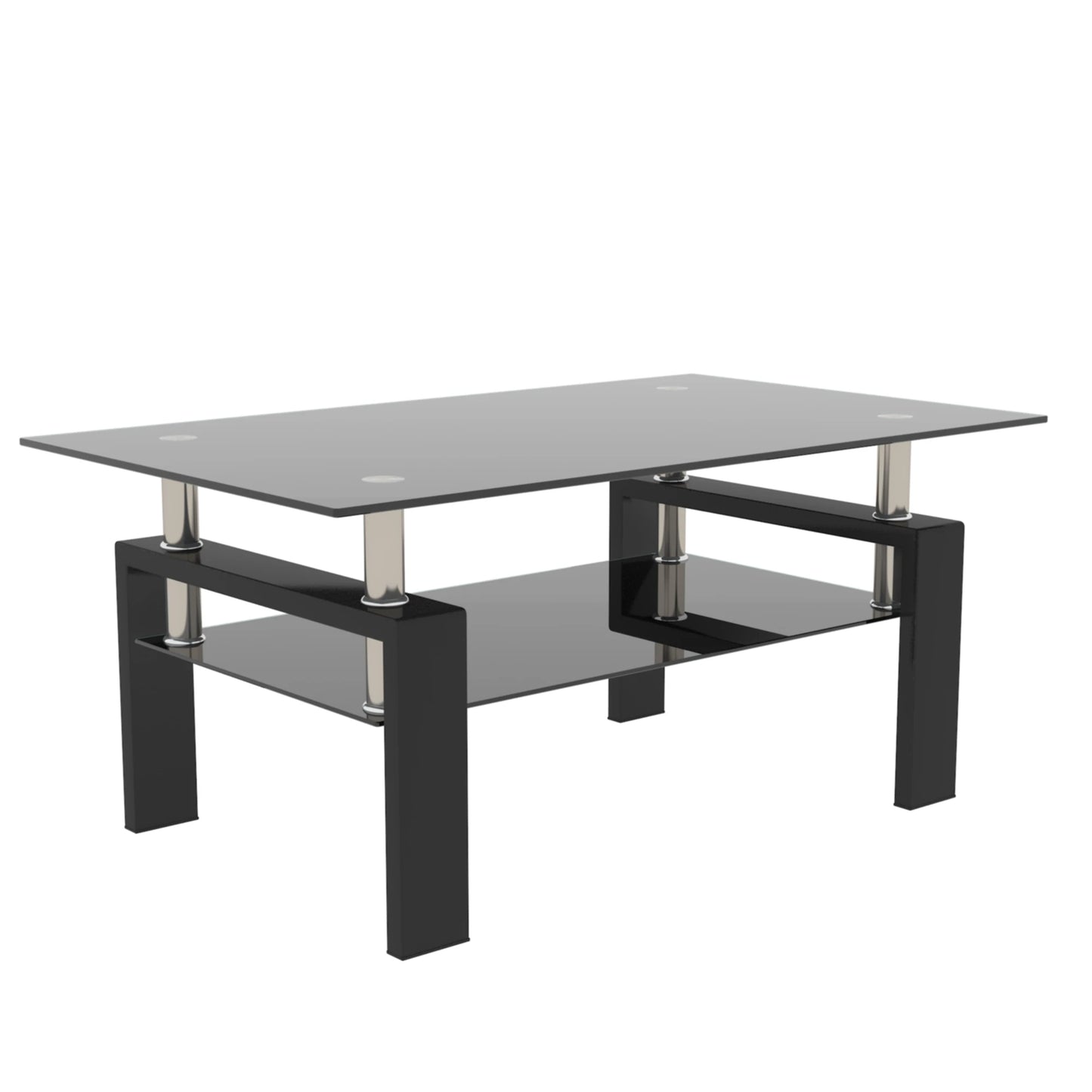 Rectangle Black Glass Coffee Table, Clear Coffee Table，Modern Side Center Tables for Living Room， Living Room Furniture