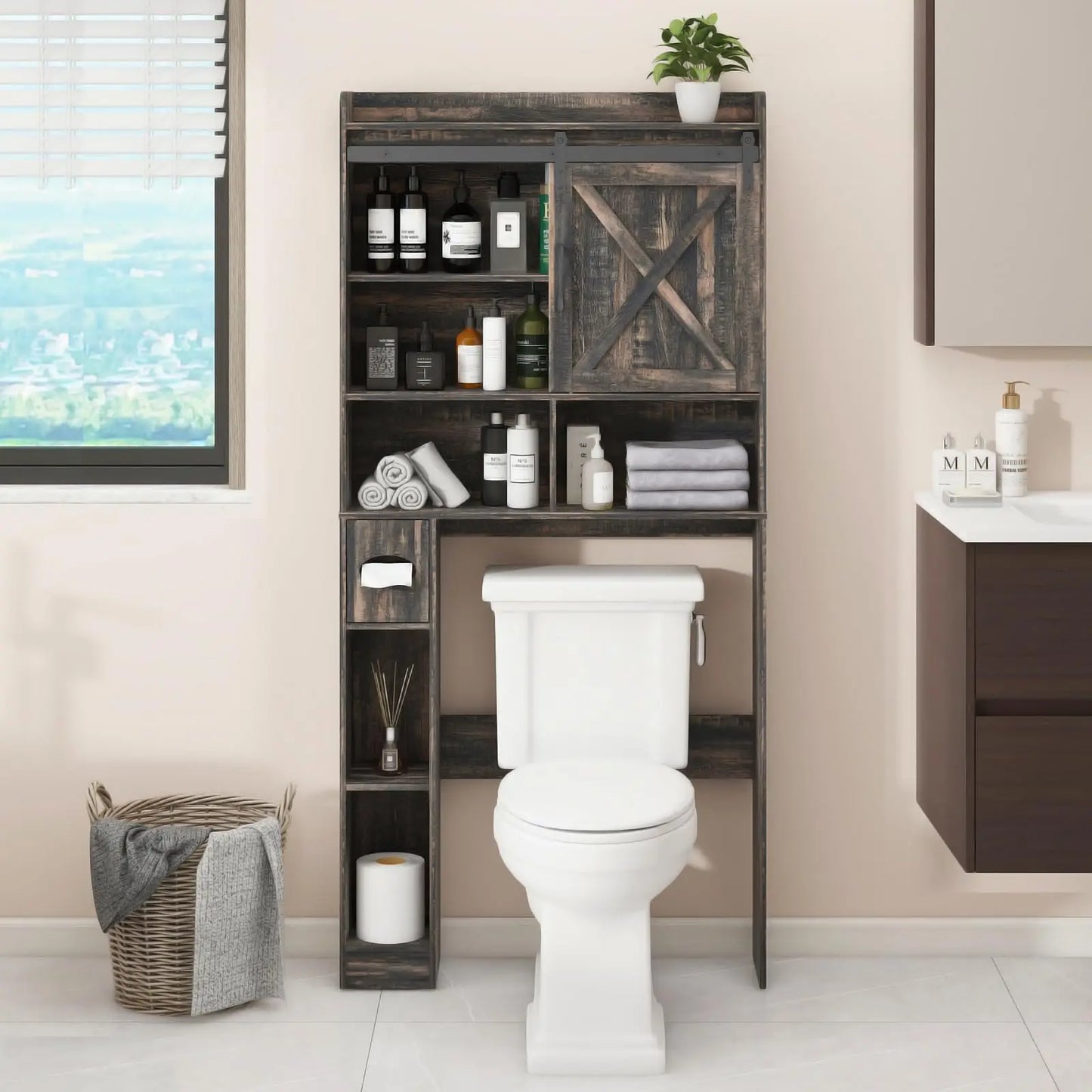 Vabches Over Toilet Storage Cabinet With Sliding Door