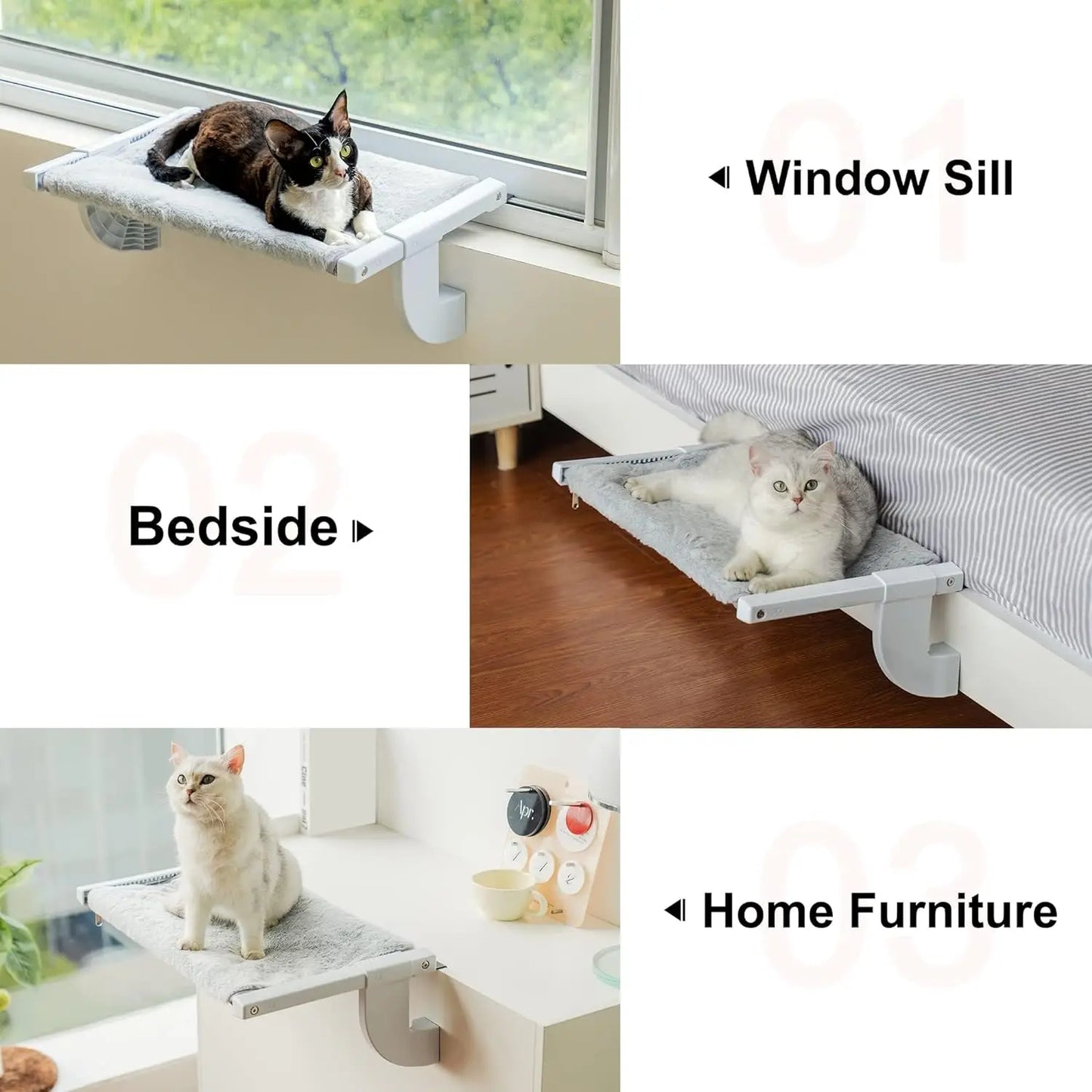 MEWOOFUN Cat Window Bed Adjustable 2 Sided Cushion 18kg