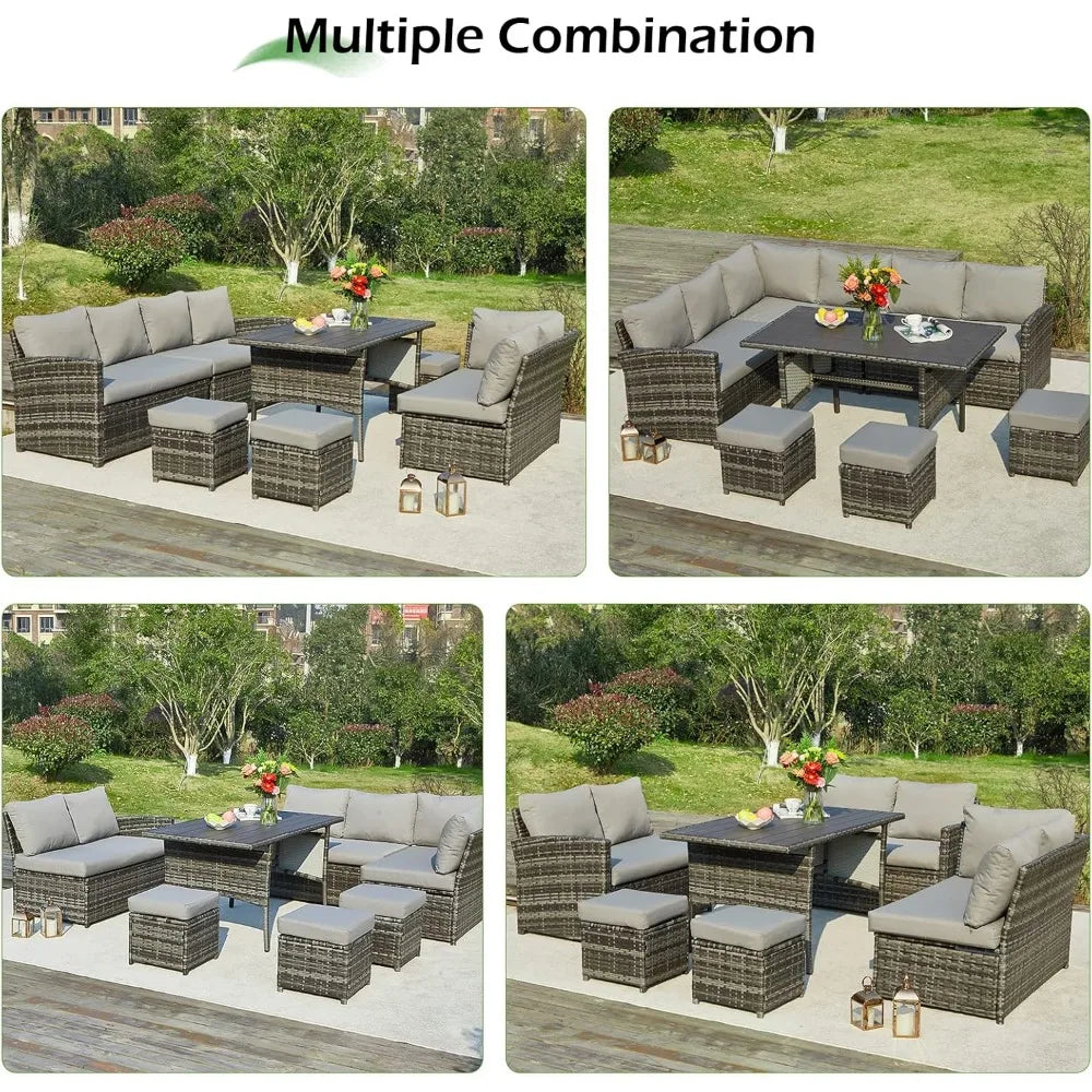 TANGXU 7 Piece Outdoor Wicker Patio Dining Conversation Set