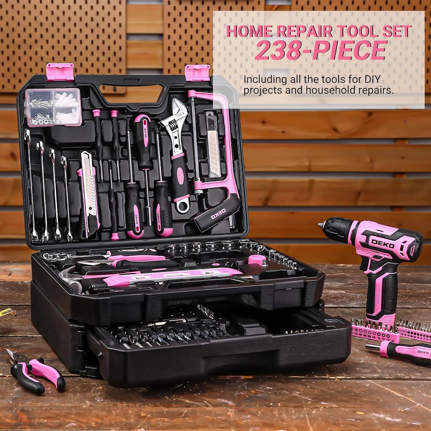 DEKODIY Home Mechanic Toolbox With 12V Cordless Drill