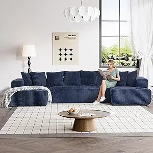 Modular Sectional Sofa in Corduroy with Memory Foam for Living Room, Modern Deep Seating