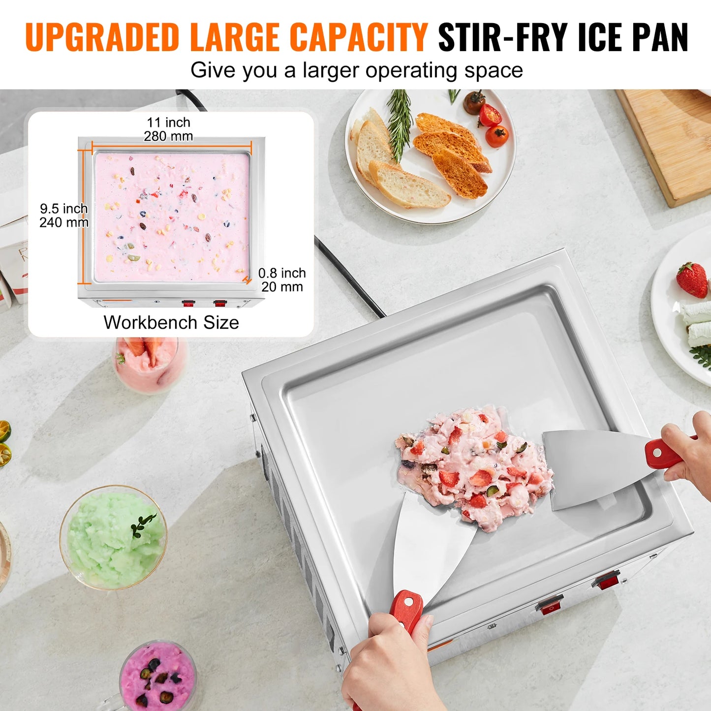VEVOR Fried Ice Cream Roll Machine With Compressor Scrapers