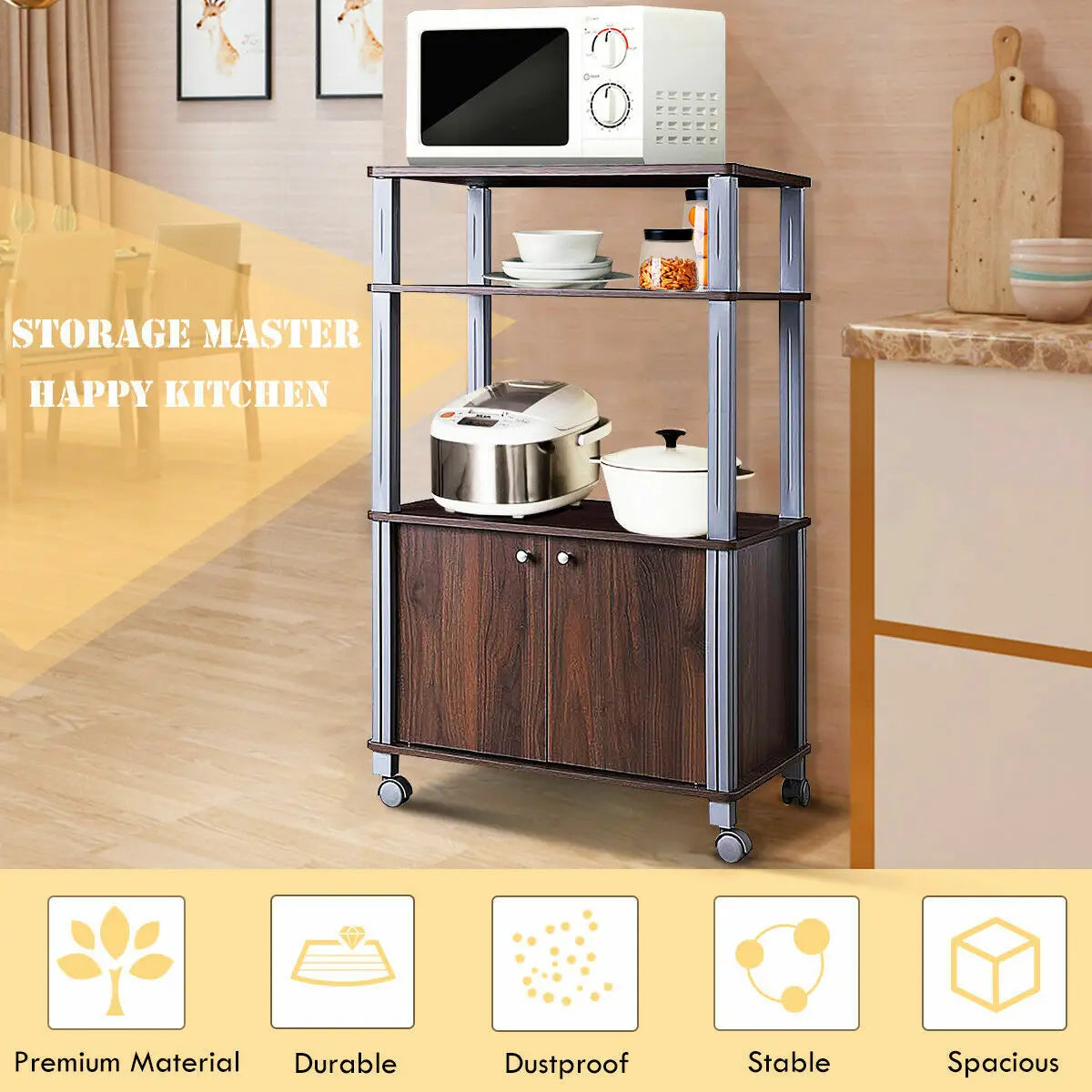 Everyday EssentialsOnline Bakers Rack Microwave Stand Walnut