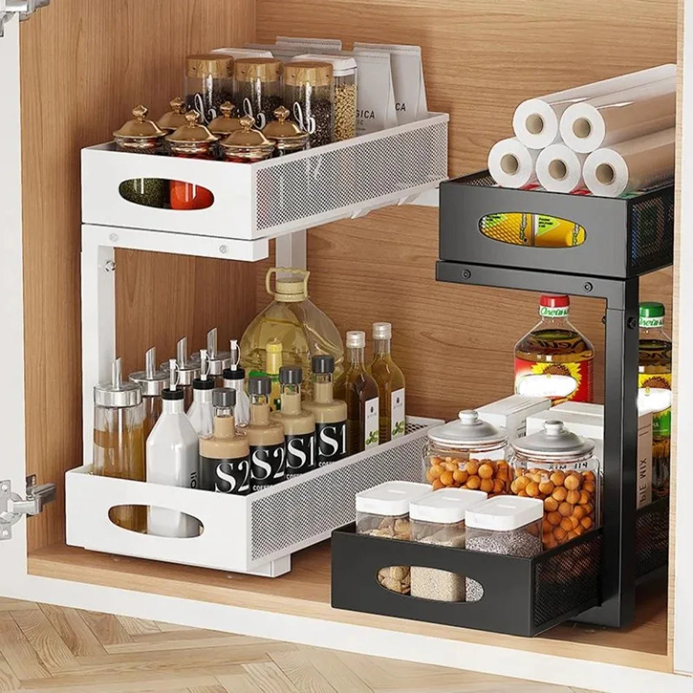 HimissHign 2 Tier Under Sink Organizer With Sliding Drawer