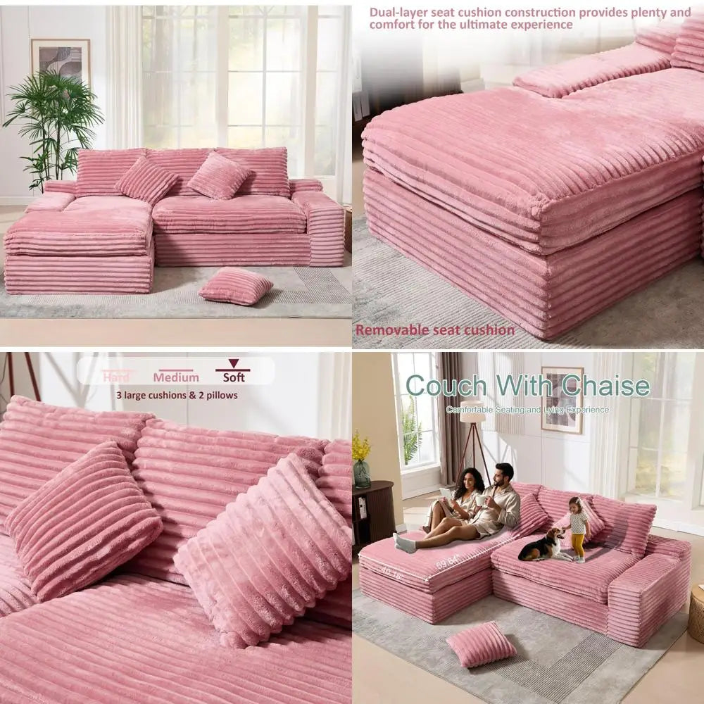 Cloud Inspired Sectional Sofa With L Shaped Chaise Lounge