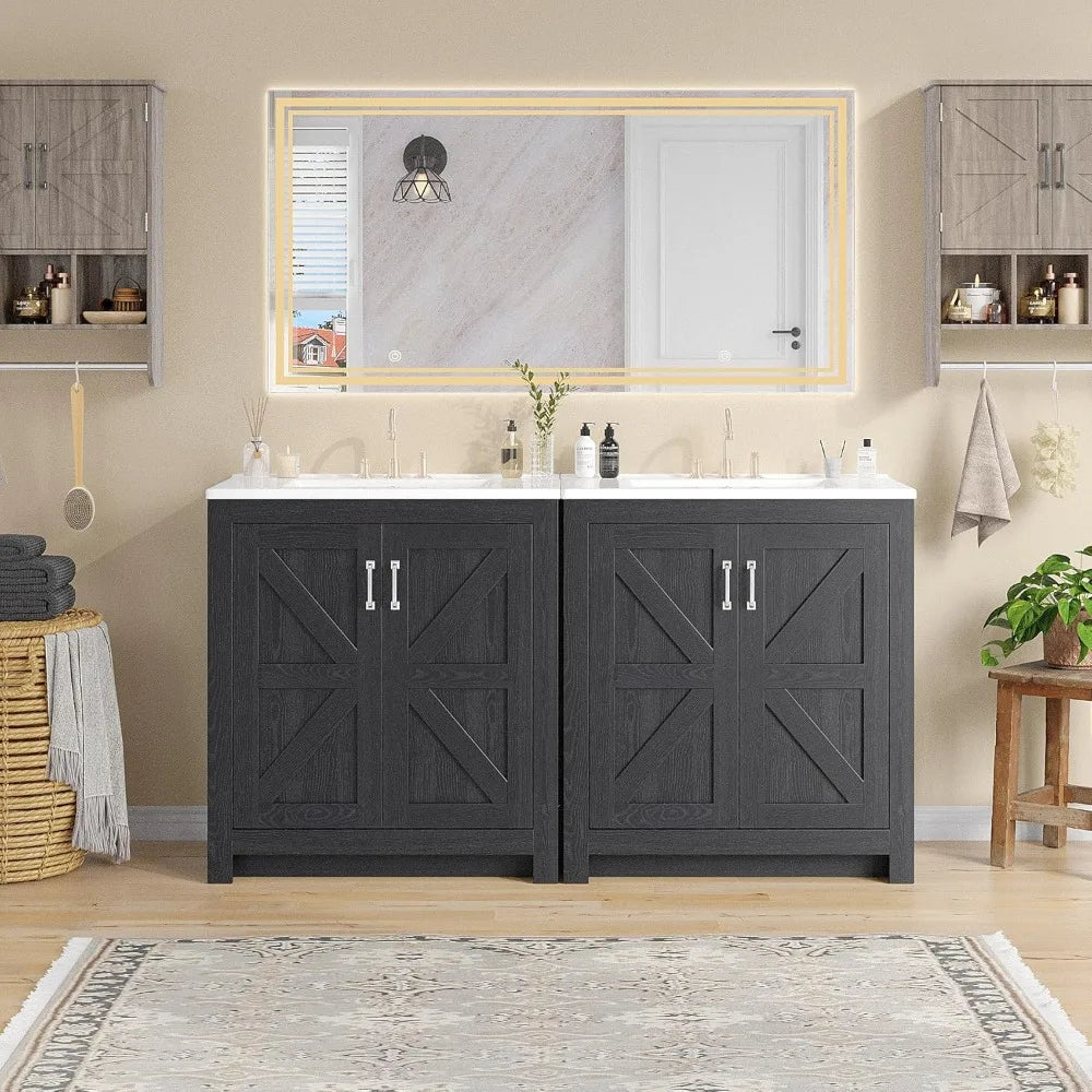 Ticify Farmhouse Vanity With Sink Freestanding Cabinet