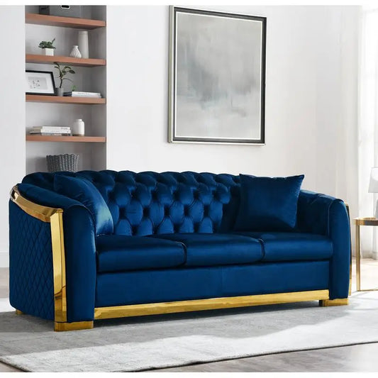 Sichuan Velvet Chesterfield Sofa Set With Gold Accents