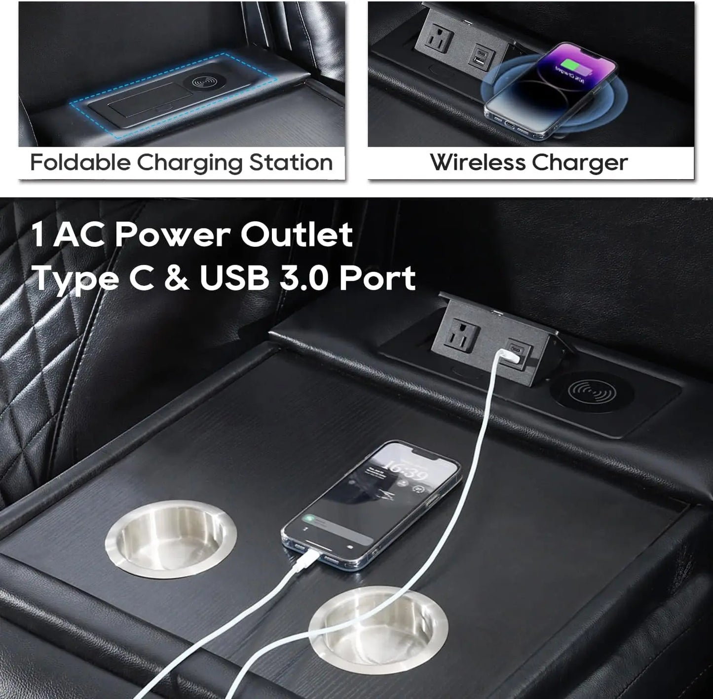 Everyday EssentialsOnline 3 Seat Power Reclining Sofa USB C